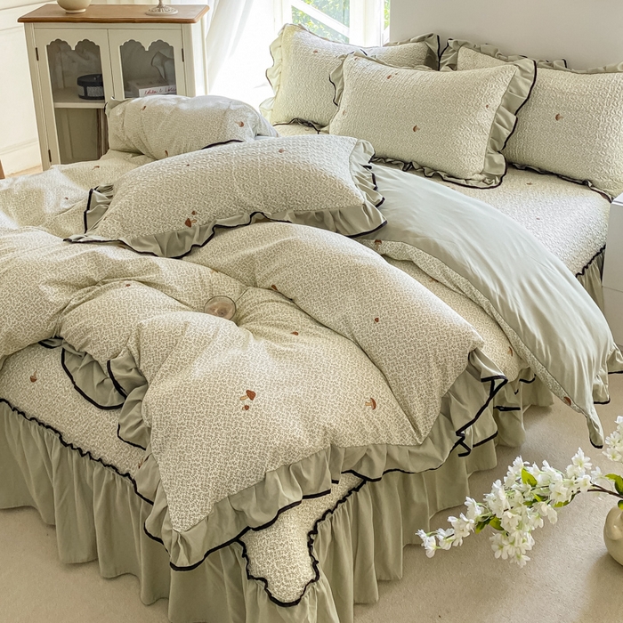 91家纺网 家纺一手货源 找家纺 米柳2025新款水洗棉床盖四件套 蘑菇淘淘