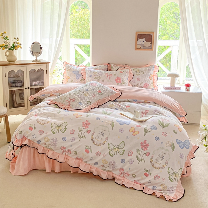 米柳2025新款水洗棉床盖四件套 茉莉兔