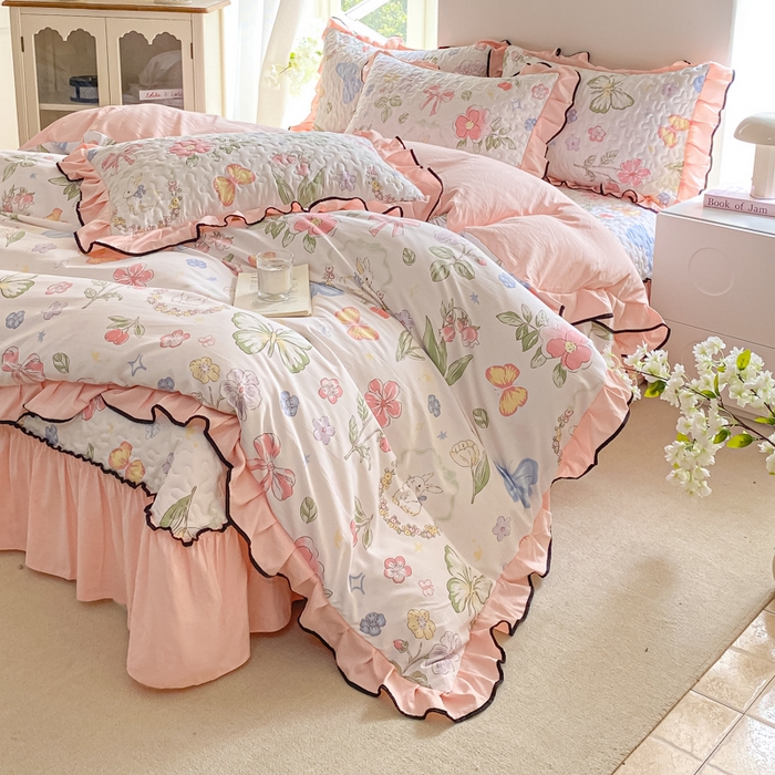 91家纺网 家纺一手货源 找家纺 米柳2025新款水洗棉床盖四件套 茉莉兔