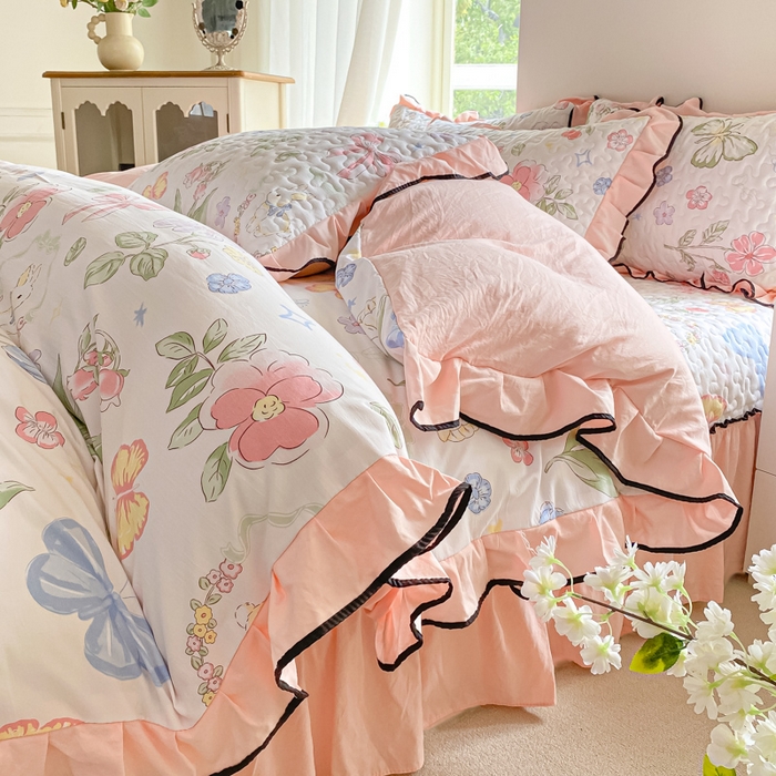 91家纺网 家纺一手货源 找家纺 米柳2025新款水洗棉床盖四件套 茉莉兔