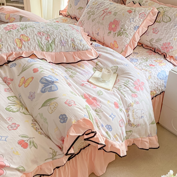 91家纺网 家纺一手货源 找家纺 米柳2025新款水洗棉床盖四件套 茉莉兔