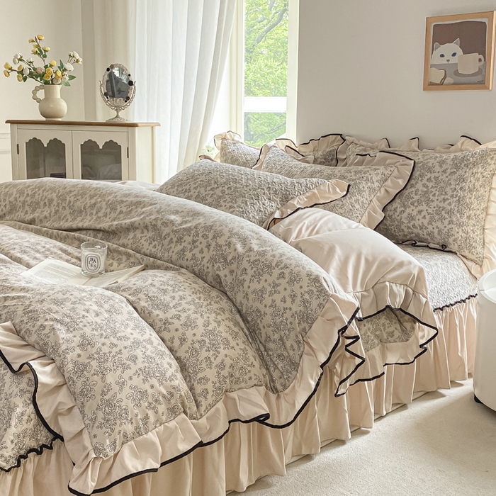 91家纺网 家纺一手货源 找家纺 米柳2025新款水洗棉床盖四件套 茉颜