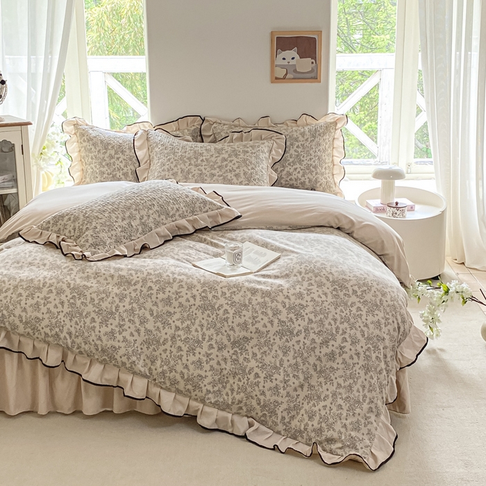 91家纺网 家纺一手货源 找家纺 米柳2025新款水洗棉床盖四件套 茉颜