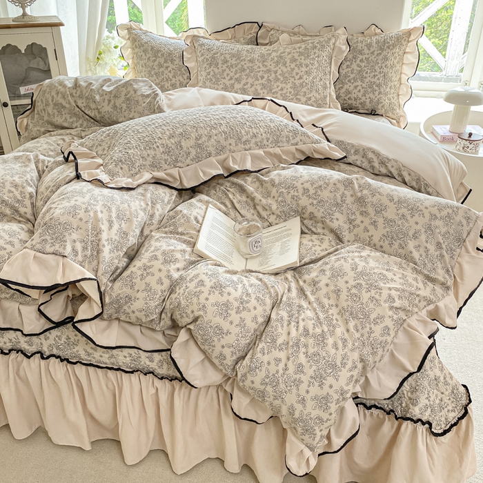 91家纺网 家纺一手货源 找家纺 米柳2025新款水洗棉床盖四件套 茉颜