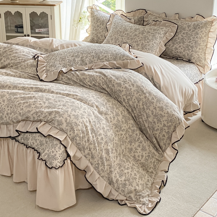 91家纺网 家纺一手货源 找家纺 米柳2025新款水洗棉床盖四件套 茉颜