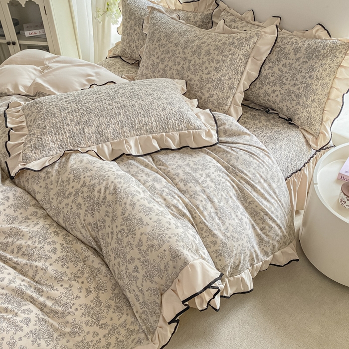 91家纺网 家纺一手货源 找家纺 米柳2025新款水洗棉床盖四件套 茉颜