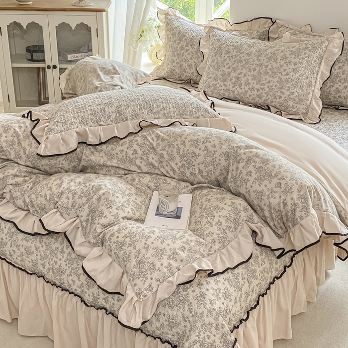 91家纺网 家纺一手货源 找家纺 米柳2025新款水洗棉床盖四件套 茉颜