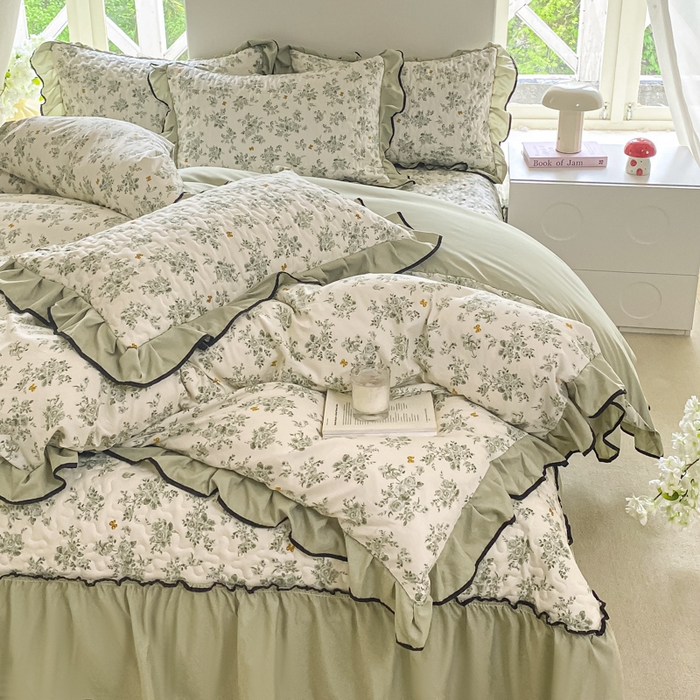 91家纺网 家纺一手货源 找家纺 米柳2025新款水洗棉床盖四件套 山奈