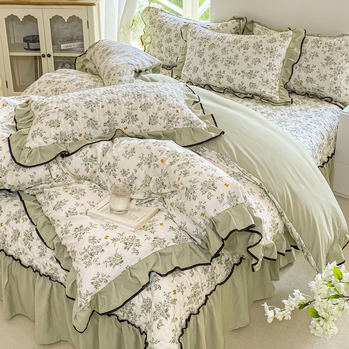 91家纺网 家纺一手货源 找家纺 米柳2025新款水洗棉床盖四件套 山奈