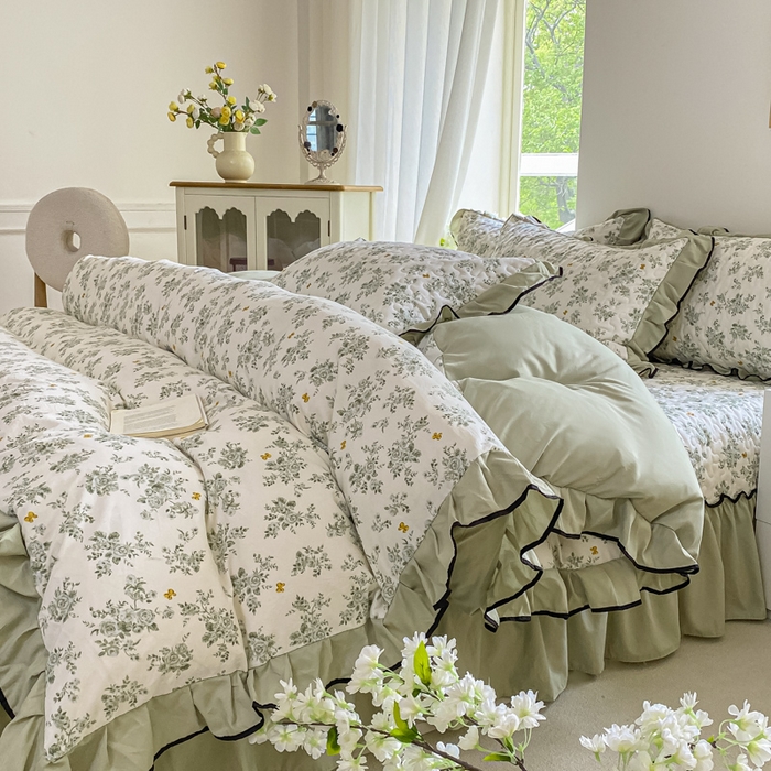 91家纺网 家纺一手货源 找家纺 米柳2025新款水洗棉床盖四件套 山奈