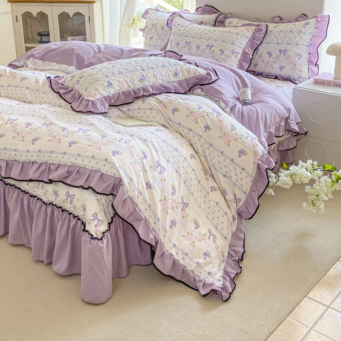 91家纺网 家纺一手货源 找家纺 米柳2025新款水洗棉床盖四件套 硕果累累