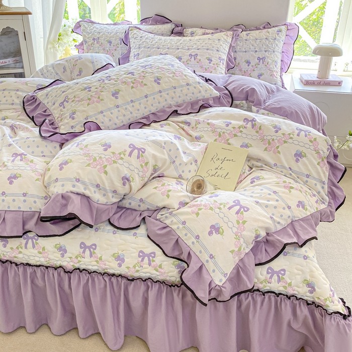 91家纺网 家纺一手货源 找家纺 米柳2025新款水洗棉床盖四件套 硕果累累