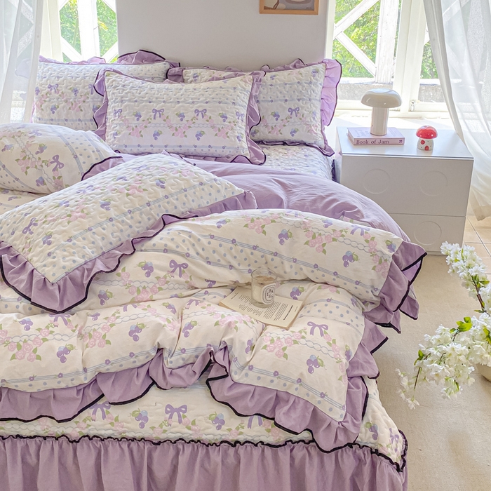 91家纺网 家纺一手货源 找家纺 米柳2025新款水洗棉床盖四件套 硕果累累