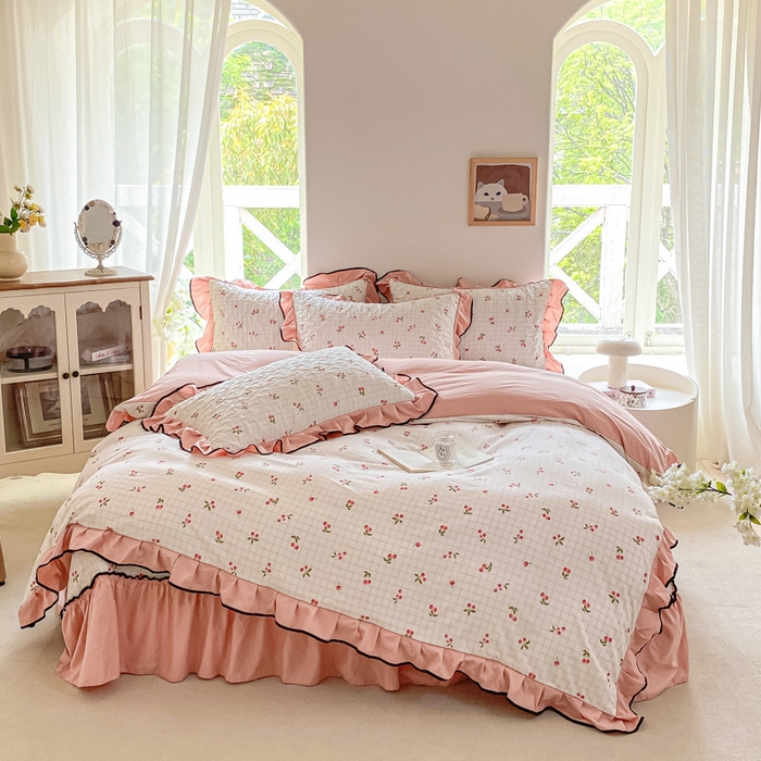 米柳2025新款水洗棉床盖四件套 樱桃甜心