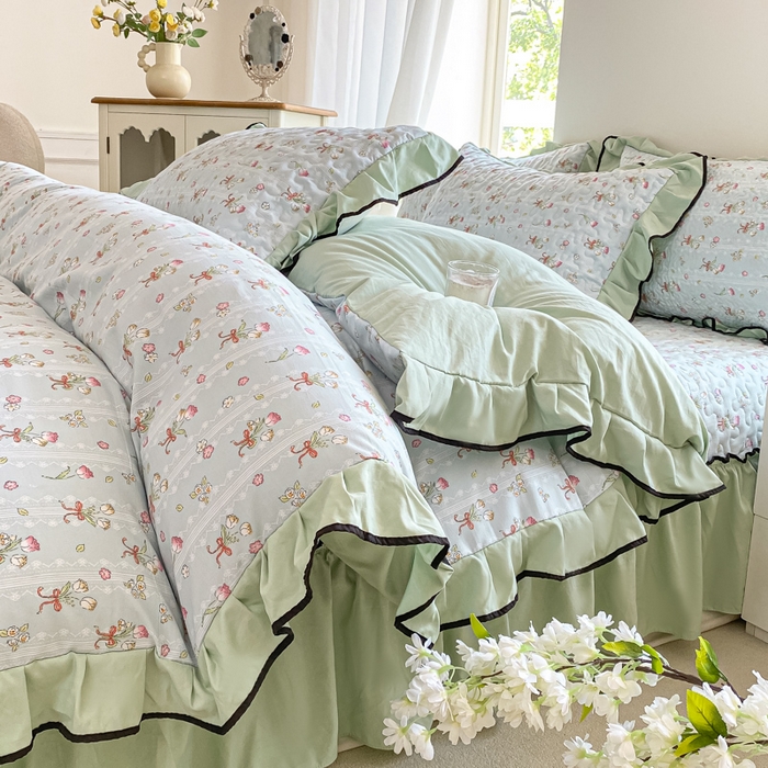 91家纺网 家纺一手货源 找家纺 米柳2025新款水洗棉床盖四件套 云梦花都