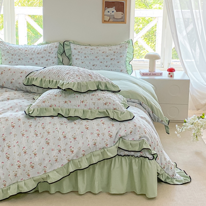 91家纺网 家纺一手货源 找家纺 米柳2025新款水洗棉床盖四件套 云梦花都