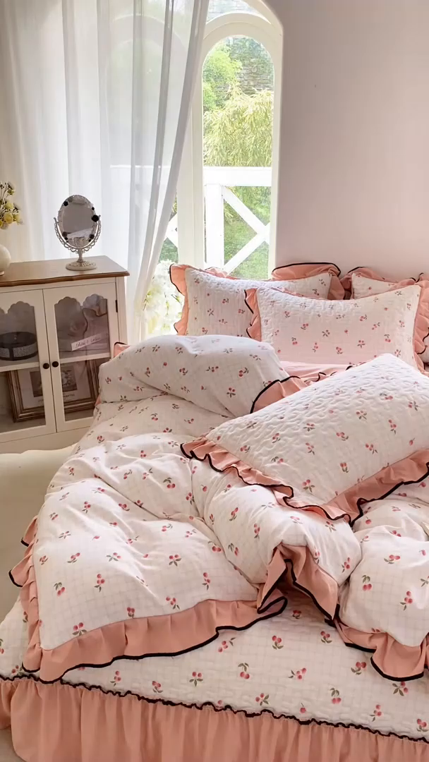 91家纺网 家纺一手货源 找家纺 米柳2025新款水洗棉床盖四件套 茉莉兔