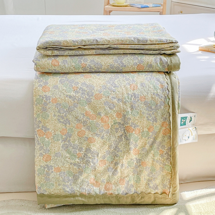 91家纺网 家纺一手货源 找家纺 2025新款全棉60支单层纱花边夏被 彩色