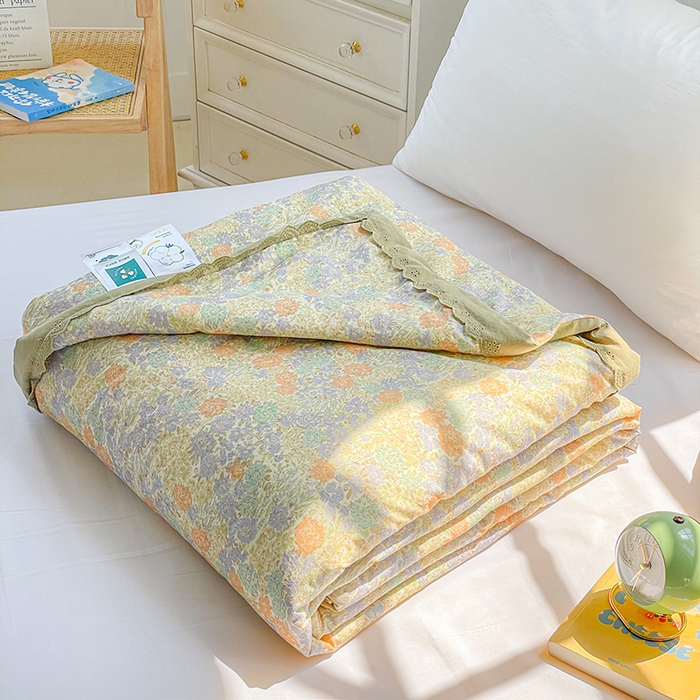91家纺网 家纺一手货源 找家纺 2025新款全棉60支单层纱花边夏被 彩色