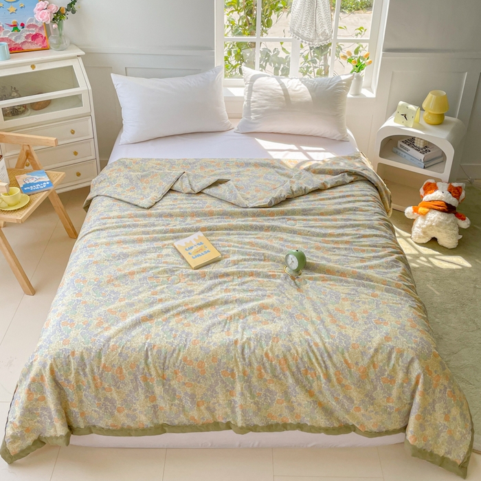 91家纺网 家纺一手货源 找家纺 2025新款全棉60支单层纱花边夏被 彩色