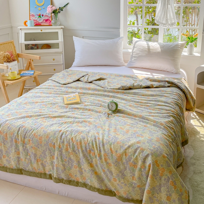 91家纺网 家纺一手货源 找家纺 2025新款全棉60支单层纱花边夏被 彩色