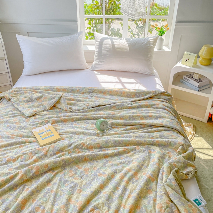 91家纺网 家纺一手货源 找家纺 2025新款全棉60支单层纱花边夏被 彩色