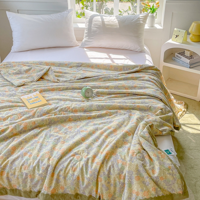 91家纺网 家纺一手货源 找家纺 2025新款全棉60支单层纱花边夏被 彩色