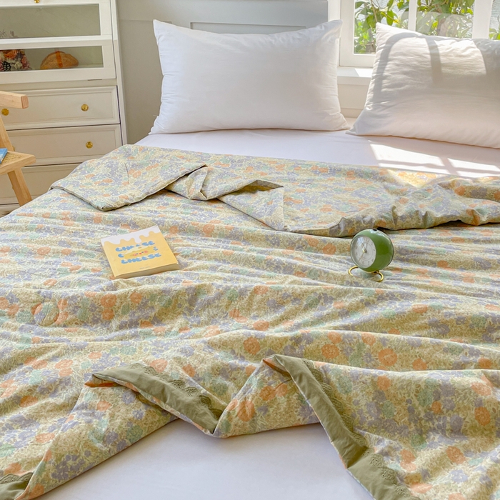 91家纺网 家纺一手货源 找家纺 2025新款全棉60支单层纱花边夏被 彩色