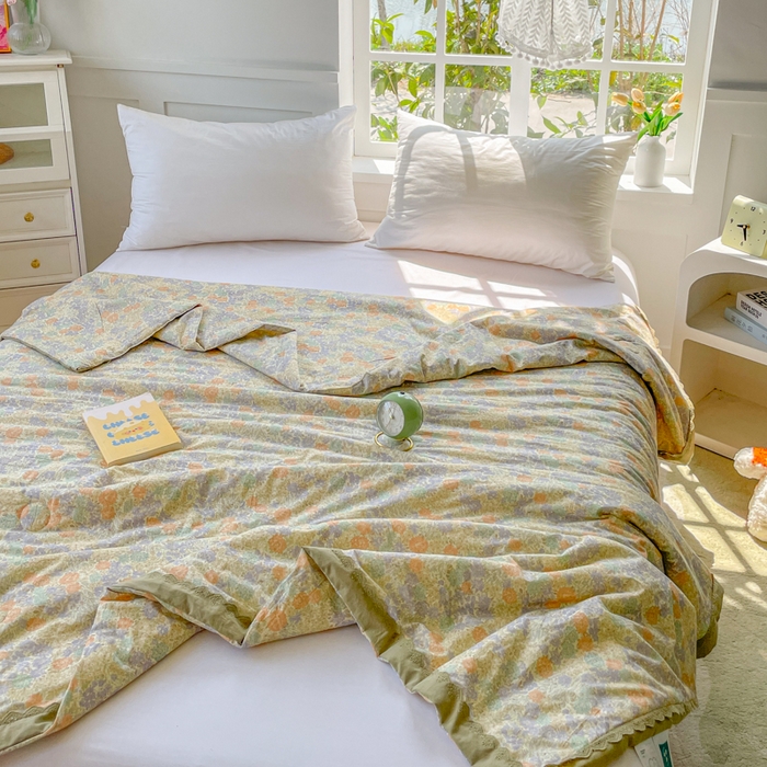 2025新款全棉60支单层纱花边夏被 彩色