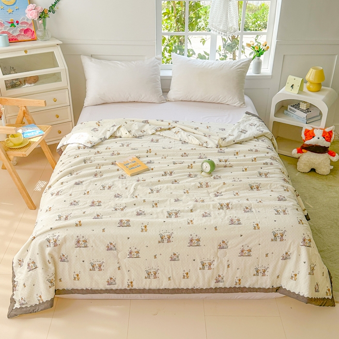 91家纺网 家纺一手货源 找家纺 2025新款全棉60支单层纱花边夏被 格林童话