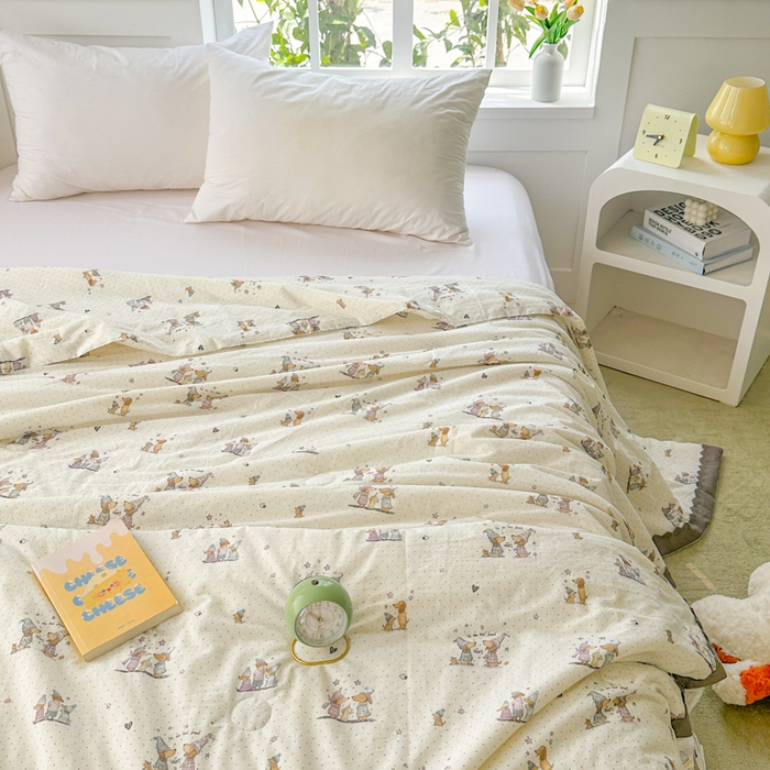 91家纺网 家纺一手货源 找家纺 2025新款全棉60支单层纱花边夏被 格林童话