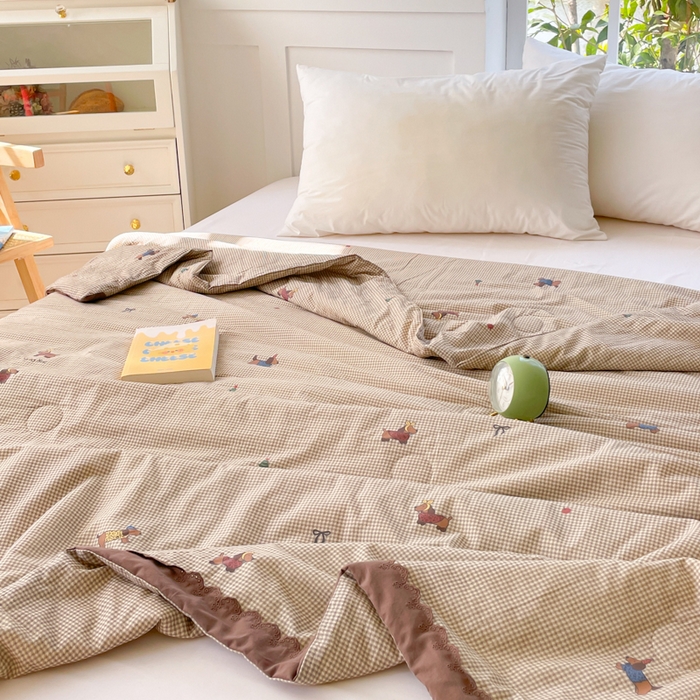 2025新款全棉60支单层纱花边夏被 咖格狗