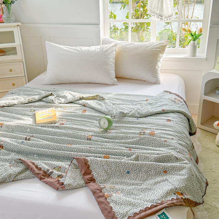 2025新款全棉60支单层纱花边夏被 可爱软萌