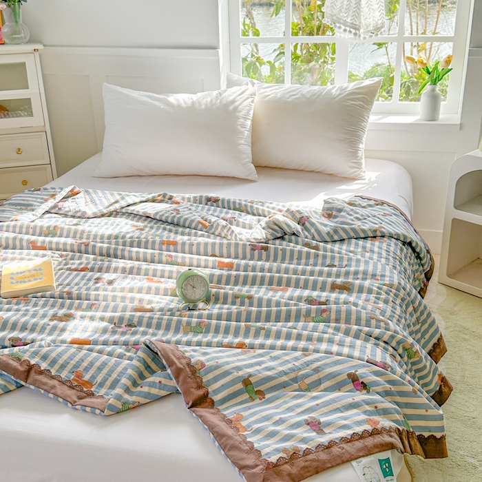 2025新款全棉60支单层纱花边夏被 萌狗乐园