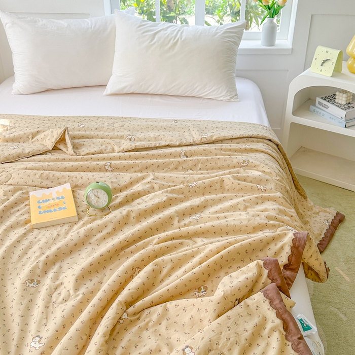 91家纺网 家纺一手货源 找家纺 2025新款全棉60支单层纱花边夏被 摩伊