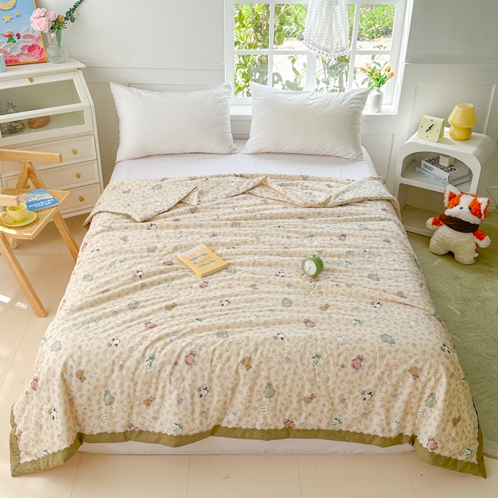 91家纺网 家纺一手货源 找家纺 2025新款全棉60支单层纱花边夏被 田园拾趣