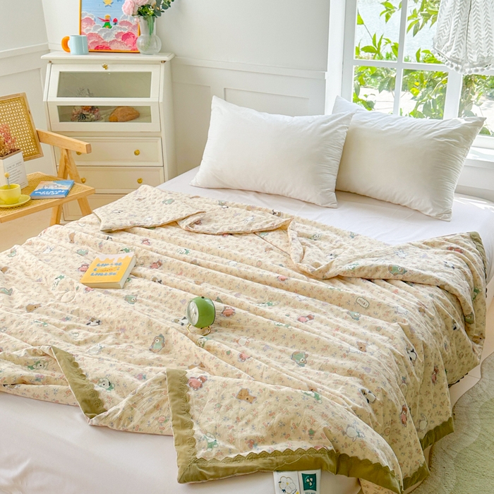 2025新款全棉60支单层纱花边夏被 田园拾趣