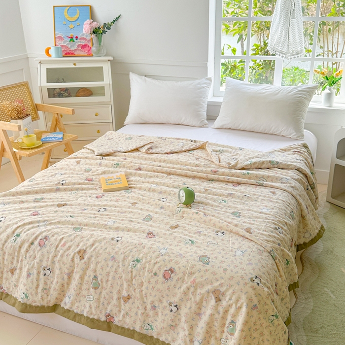 91家纺网 家纺一手货源 找家纺 2025新款全棉60支单层纱花边夏被 田园拾趣