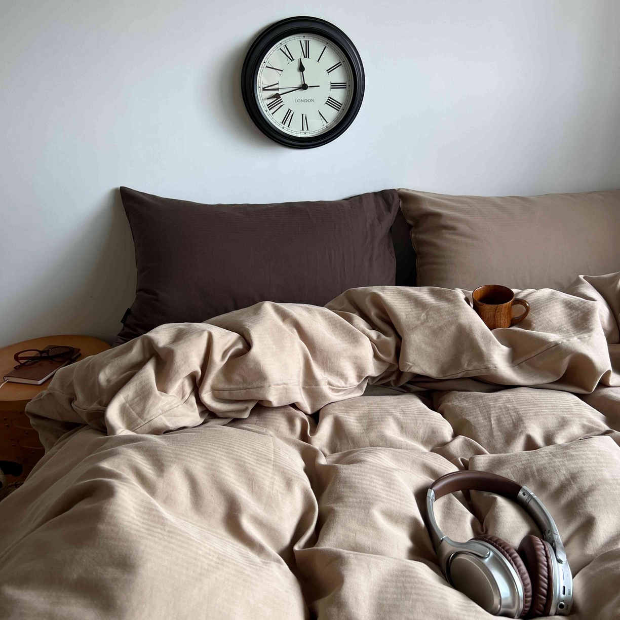 91家纺网 家纺一手货源 找家纺 2025新款全棉人字纹四件套（茶色山野） 茶色山野（纯色混搭）