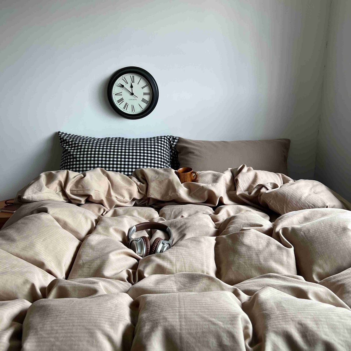 91家纺网 家纺一手货源 找家纺 2025新款全棉人字纹四件套（茶色山野） 茶色山野（黑小格混搭奶咖）