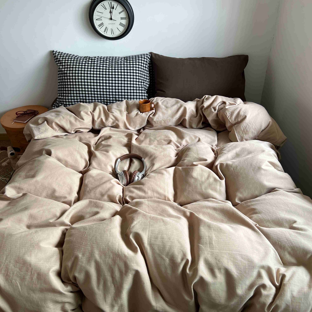 2025新款全棉人字纹四件套（茶色山野） 茶色山野（黑小格混搭深棕）