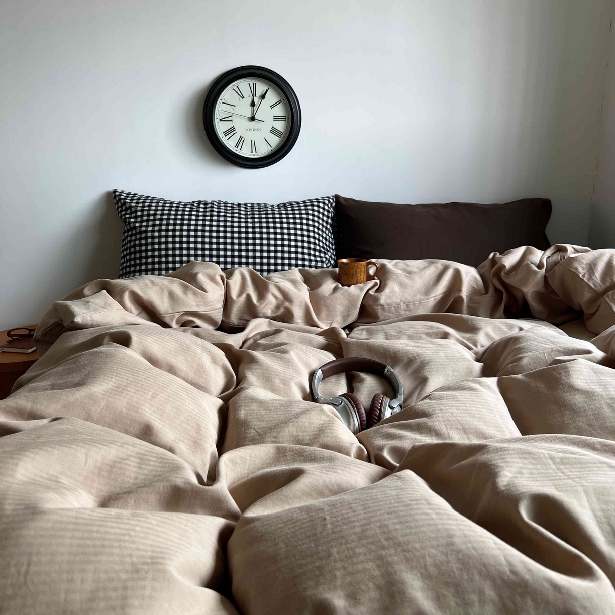 91家纺网 家纺一手货源 找家纺 2025新款全棉人字纹四件套（茶色山野） 茶色山野（黑小格混搭深棕）