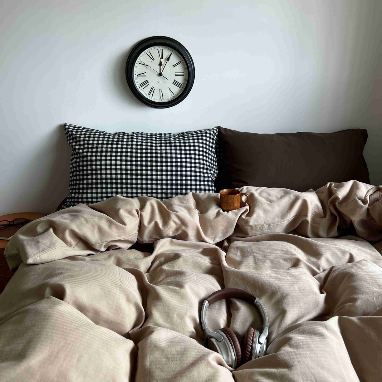 91家纺网 家纺一手货源 找家纺 2025新款全棉人字纹四件套（茶色山野） 茶色山野（黑小格混搭深棕）