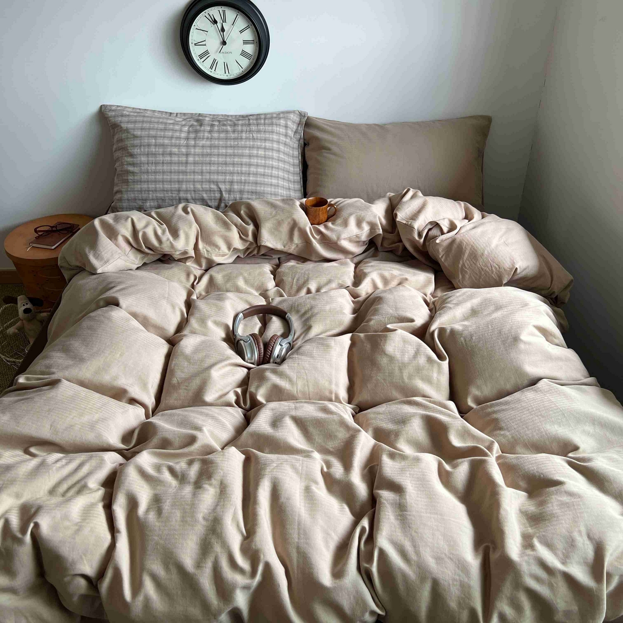 2025新款全棉人字纹四件套（茶色山野） 茶色山野（咖大格混搭奶咖）