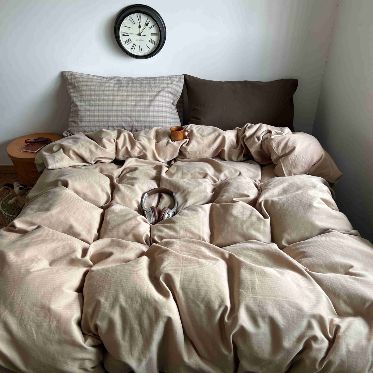 2025新款全棉人字纹四件套（茶色山野） 茶色山野（咖大格混搭深棕）