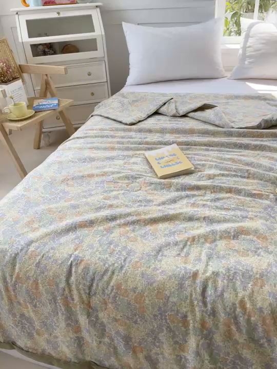 91家纺网 家纺一手货源 找家纺 2025新款全棉60支单层纱花边夏被 彩色