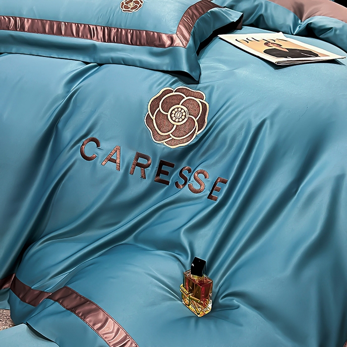 91家纺网 家纺一手货源 找家纺 妮恒美家纺 2025新款A版水洗真丝天丝B版纯棉刺绣绣花四件套全棉被套床单床笠款四件套 梦恋-宝石蓝