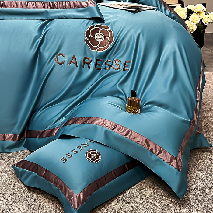 91家纺网 家纺一手货源 找家纺 妮恒美家纺 2025新款A版水洗真丝天丝B版纯棉刺绣绣花四件套全棉被套床单床笠款四件套 梦恋-宝石蓝