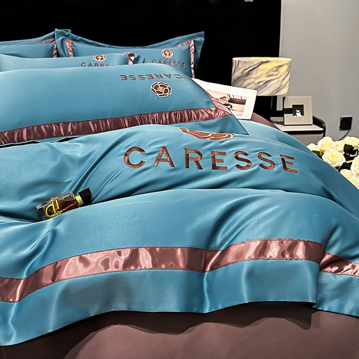 91家纺网 家纺一手货源 找家纺 妮恒美家纺 2025新款A版水洗真丝天丝B版纯棉刺绣绣花四件套全棉被套床单床笠款四件套 梦恋-宝石蓝