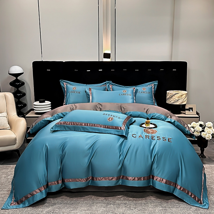 91家纺网 家纺一手货源 找家纺 妮恒美家纺 2025新款A版水洗真丝天丝B版纯棉刺绣绣花四件套全棉被套床单床笠款四件套 梦恋-宝石蓝